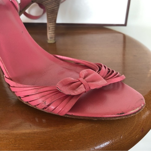 Coach A3472 Pink Joelle Kid Leather Strappy Heels with Bow Detail (Size 7.5) - Picture 3 of 9